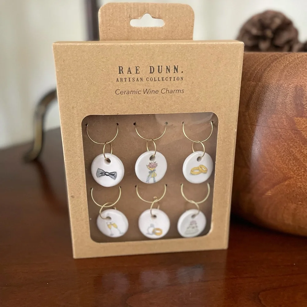 🦋  Rae Dunn box set of 6 ceramic wine glass charms 🦋